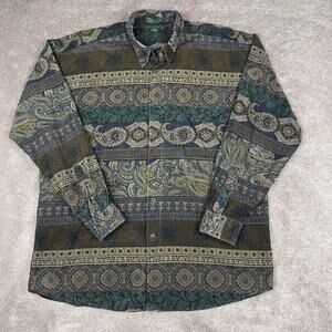 Brown Green Blue North 44 Corduroy Long Sleeve Button Down Shirt Size M